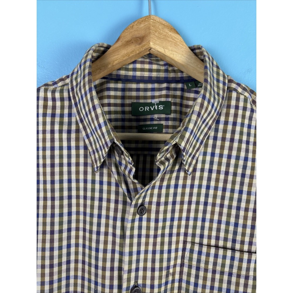 Orvis Men Large Gingham Check Long Sleeve Button Down Shirt Burgundy Green White